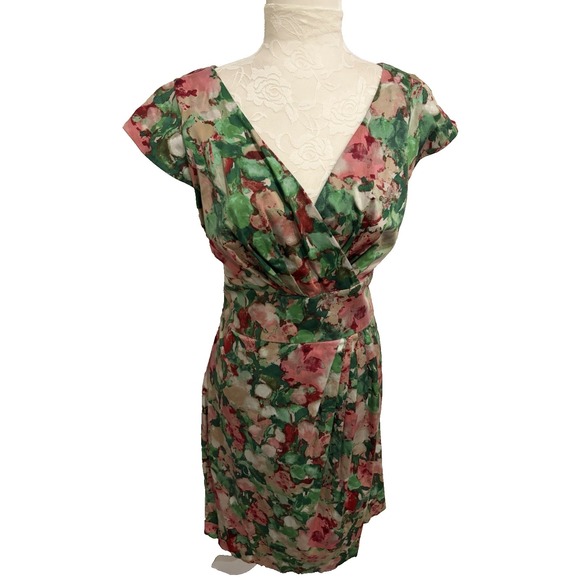 Talbots Dresses & Skirts - Talbots Cotton Sun Dress~12~ Watercolor Floral Fitted Belted V Nk Cap Sl Cottage